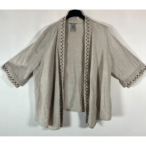 Catherines Linen Blend Cardigan Open Front Size 2x 22/24W Neutral Layers Office - Picture 5 of 7